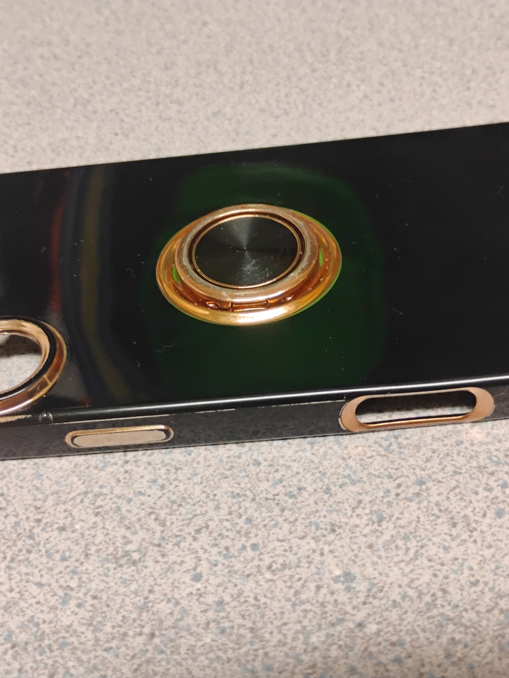 Black IPhone 17 Pro Case with Gold Ring Grip - Unbranded